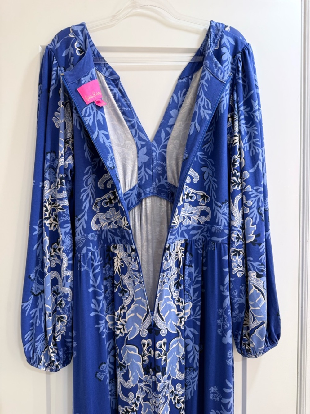 WEXLEE LONG SLEEVE MAXI DRESS, ALBA BLUE BAJA COVE ENGINEERED KNIT SZ 16 - Picture 7 of 8